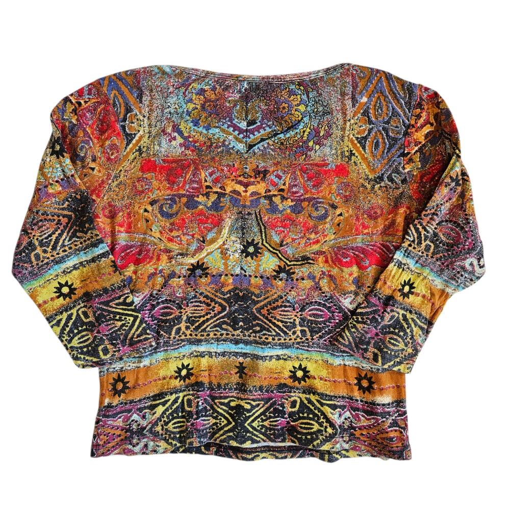 Y2k Graphic 3/4 Sleeve Top Vintage 90's Multicolor Take Two - Size Small - Picture 2 of 5